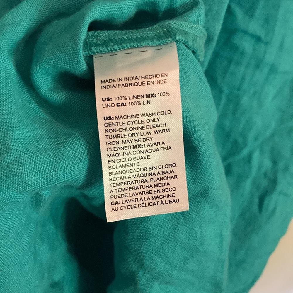 Chico's Turquoise Teal 100% Linen Button Up Beach Popover Dress Shift Cover Up - Picture 6 of 8